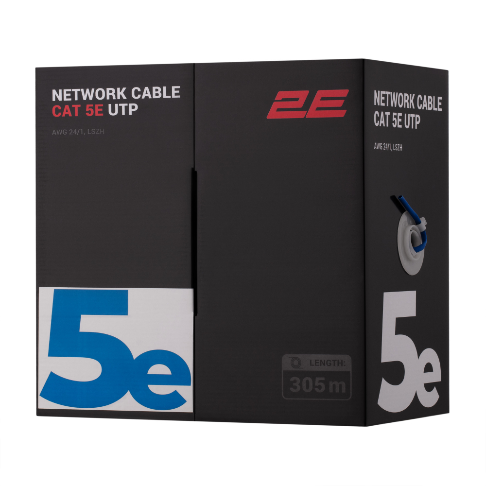 Кабель витая пара 2E CAT 5e U-UTP 305м AWG 24/1 LSZH синий
