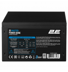 Блок питания 2E Master Power  (550W), >80%, 80+ White, 120мм, 1xMB 24pin(20+4), 1xCPU 8pin(4+4), 3xMolex, 5xSATA, 2xPCIe 8pin(6+2)