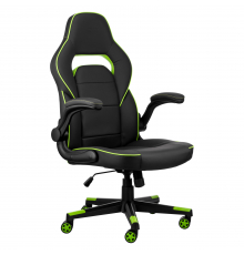Кресло 2E GAMING HEBI, ПУ кожа, Foldable Armrests, чёрно-зелёный