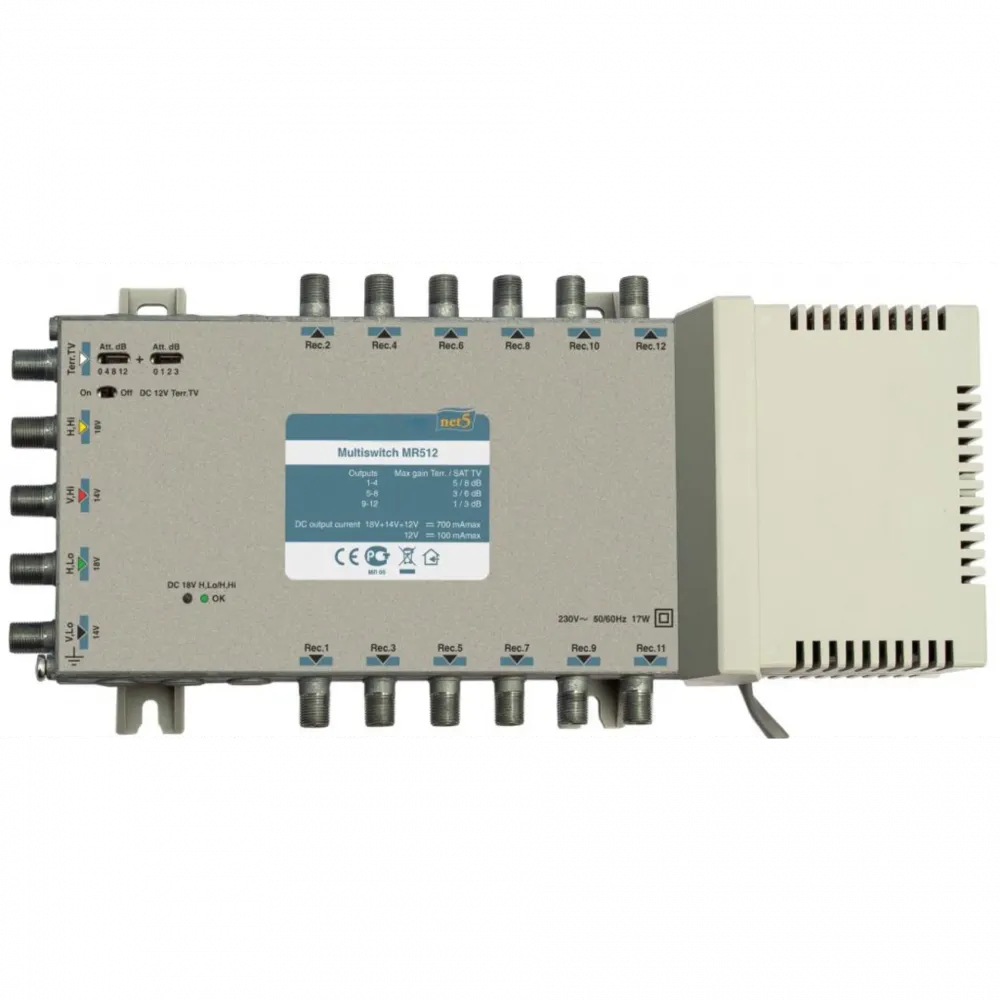 Мультисвитч MR512 5x12 для спутникового ТВ, питание 220В