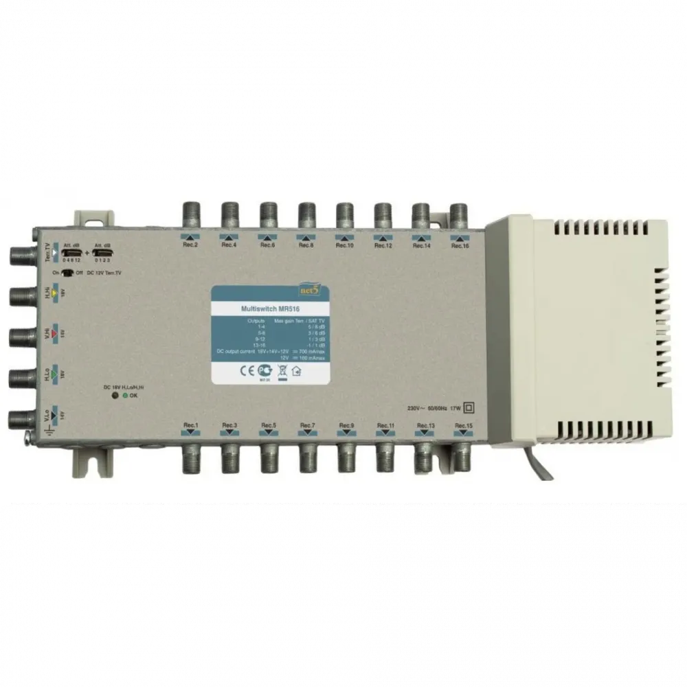 Мультисвитч MR516 5x16 для спутникового ТВ, питание 220В