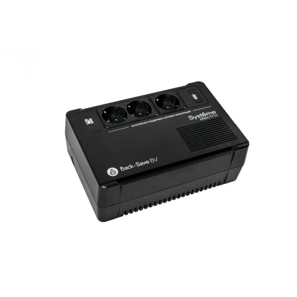 ИБП Back-Save BV Systeme Electric 600 ВА, автоматическая регулировка напряжения, 3 розетки Schuko, 230 В, 1 USB Type-A