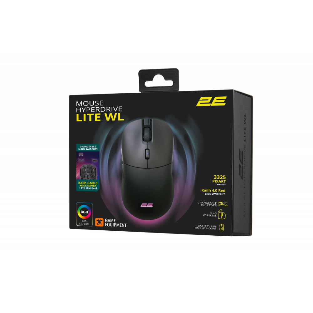 Мышь 2E GAMING HyperDrive Lite WL, RGB, USB-A/WL, чёрный