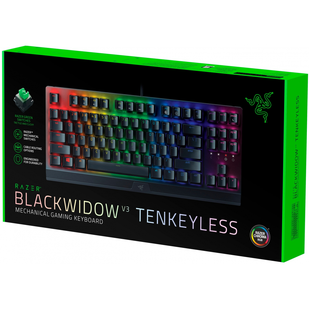 Клавиатура механическая Razer BlackWidow V3 TKL 87key, Green Switch, USB-A, EN/RU, RGB, чёрный