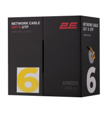 Кабель витая пара 2E CAT 6, U-UTP, 305м, AWG 23/1, LSZH-1, желтый