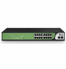 Неуправляемый PoE коммутатор, 16 портов GE PoE 180W + 2 порта uplink GE SFP