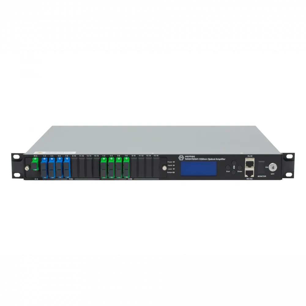 Оптический усилитель VERMAX для сетей КТВ, 1 вход, 8*20dBm выход, CWDM 1310/1490/1550, RT1, 1U