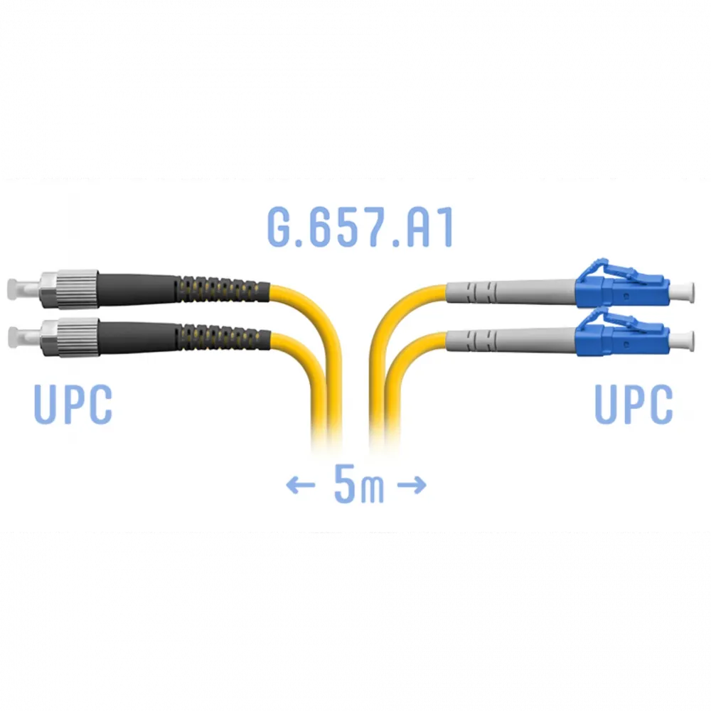 Патчкорд оптический LC/UPC-FC/UPC SM G.657.A1 Duplex 5 метров