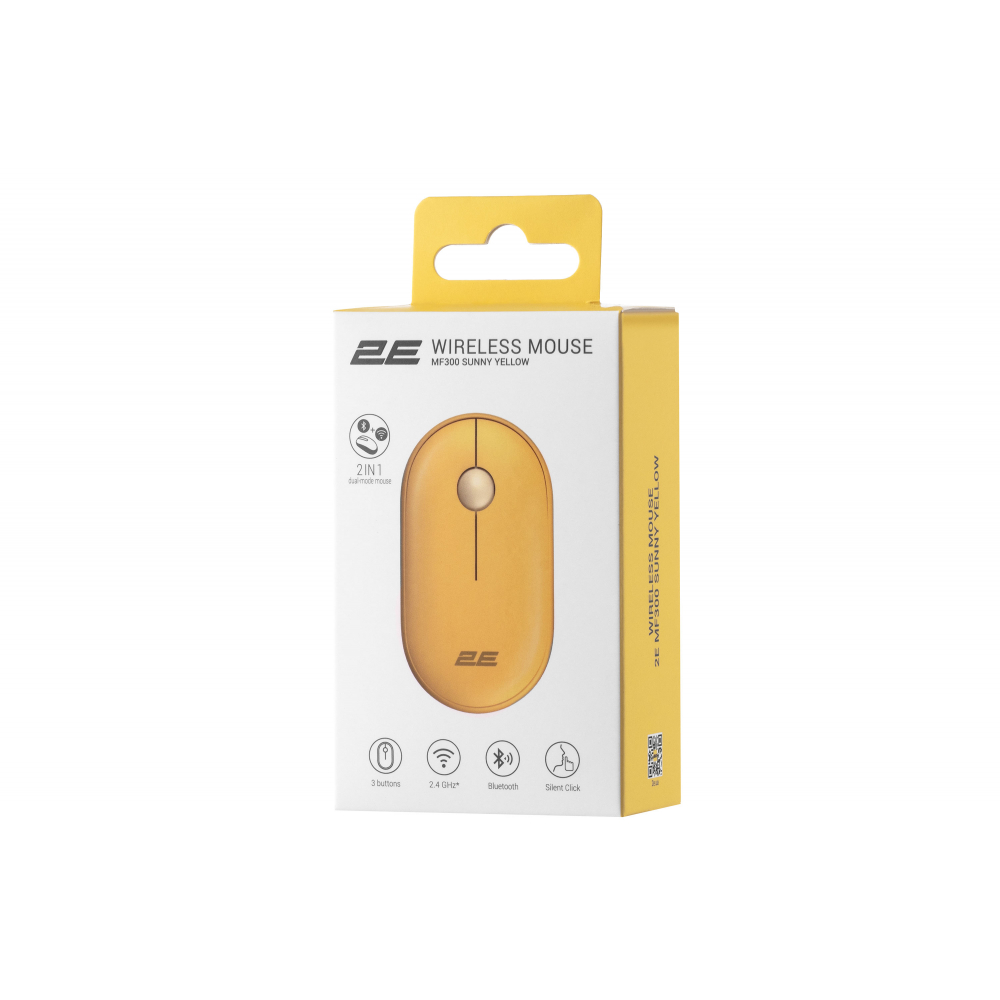 Мышь 2E MF300 Silent беспроводная (WL/BT) — жёлтый