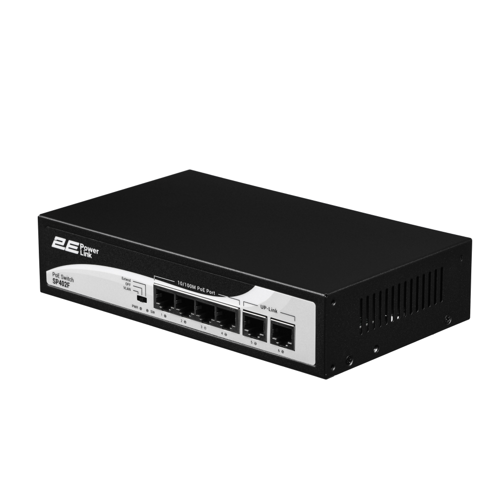 Коммутатор 2E PowerLink SP402F 6xFE (4xPoE, 2xUplink), 55Вт, неуправляемый