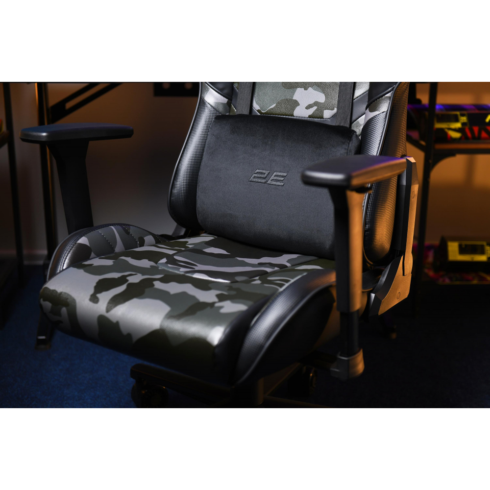 Кресло 2E GAMING HIBAGON II, ПУ кожа, 3D-Armrests, чёрно-зелёный