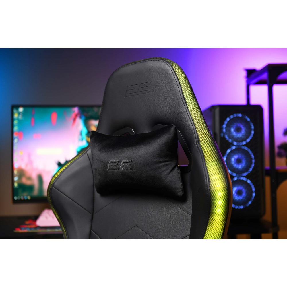 Кресло 2E GAMING OGAMA II RGB, ПУ кожа, 3D-Armrests, чёрный