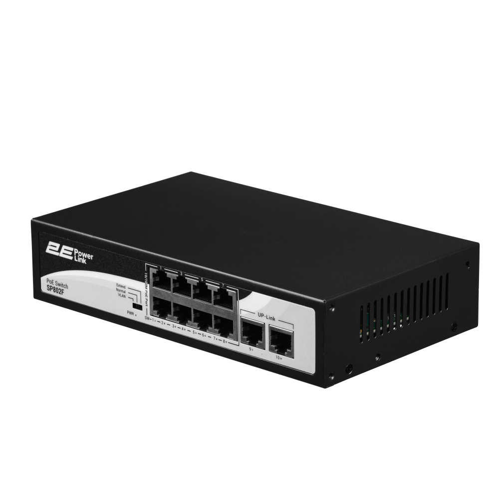 Коммутатор 2E PowerLink SP802F 10xFE (8xPoE, 2xUplink), 96Вт, неуправляемый