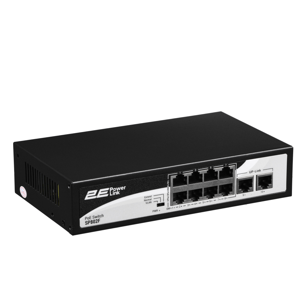 Коммутатор 2E PowerLink SP802F 10xFE (8xPoE, 2xUplink), 96Вт, неуправляемый