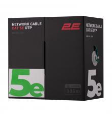 Кабель витая пара 2E CAT 5e, U-UTP, 305м, AWG 24/1, LSZH, зеленый