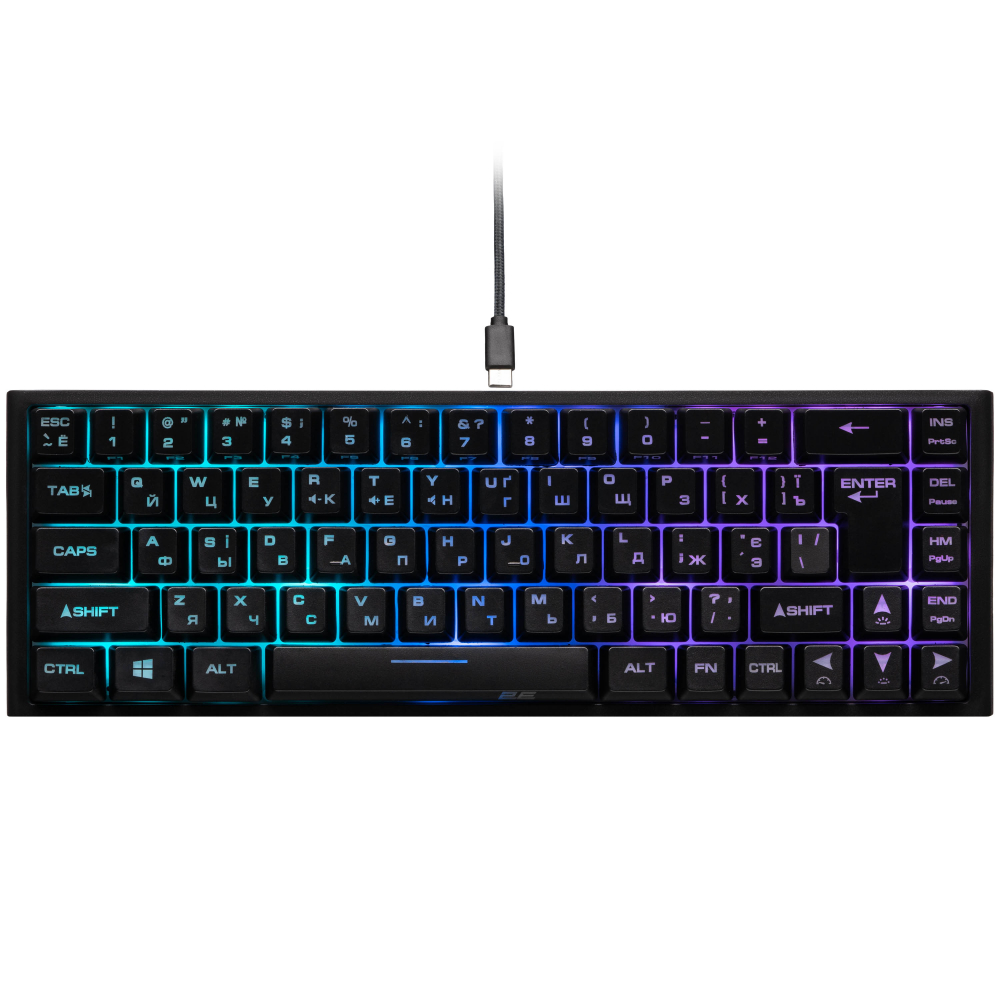 Клавиатура мембранная 2E GAMING KG350 68key, USB-A, EN/UA/RU, RGB, чёрный