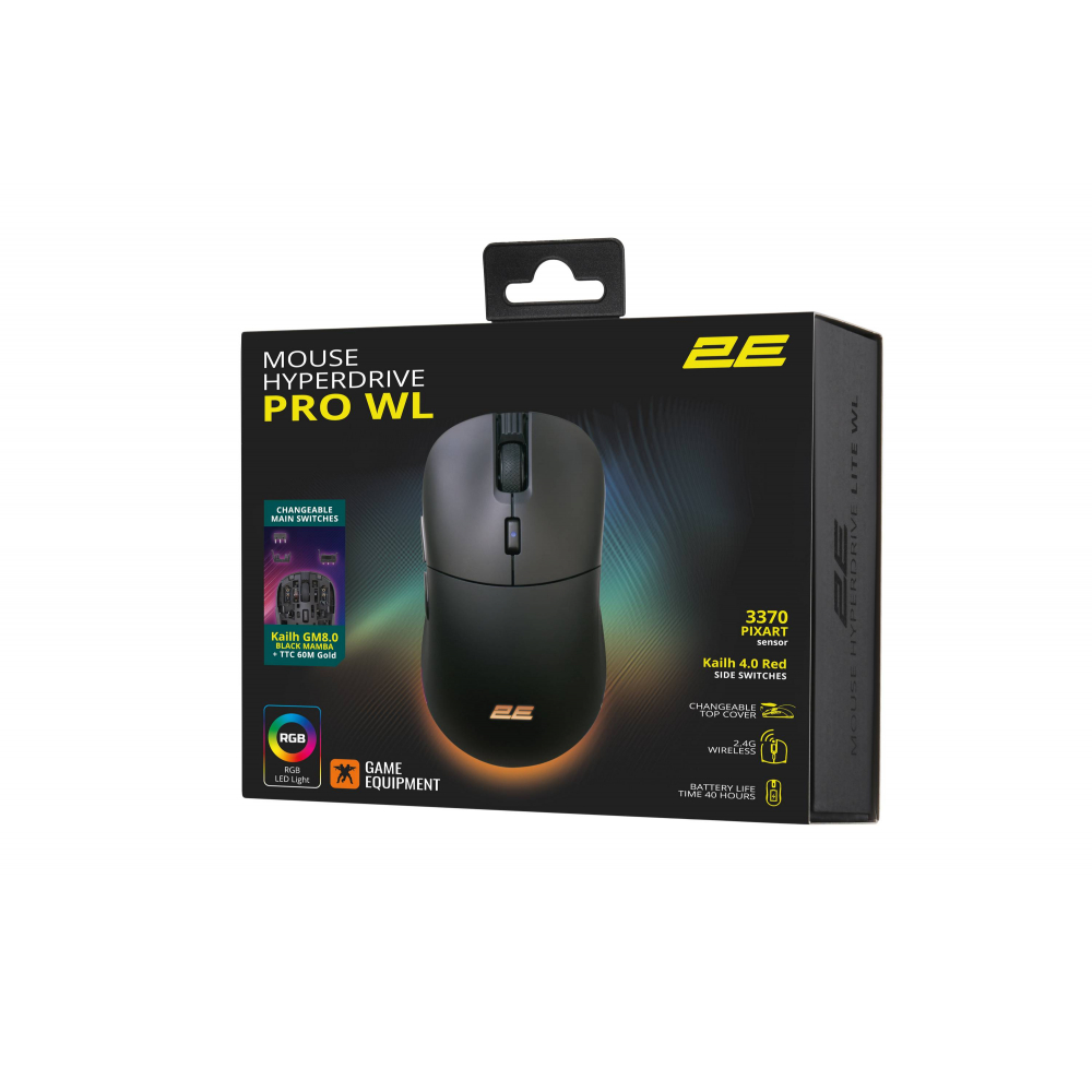 Мышь 2E GAMING HyperDrive Pro WL, RGB, USB-A/WL, чёрный