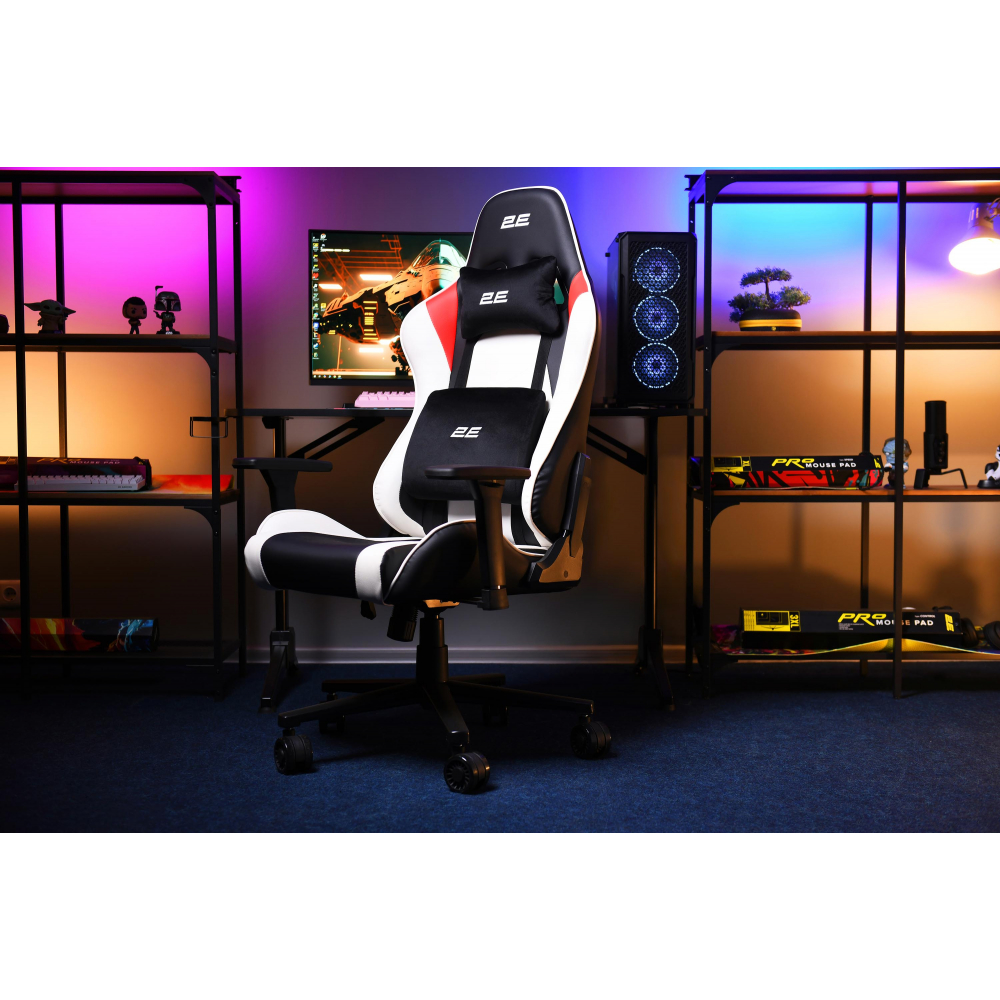 Кресло 2E GAMING BUSHIDO II, ПУ кожа, 3D-Armrests, чёрно-белый