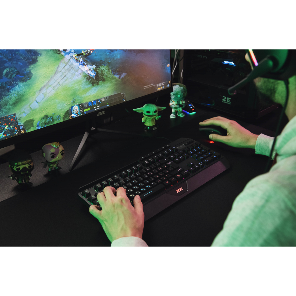 Клавиатура мембранная 2E GAMING KG315, 110 клавиш, USB-A, EN/RU, RGB подсветка, черный