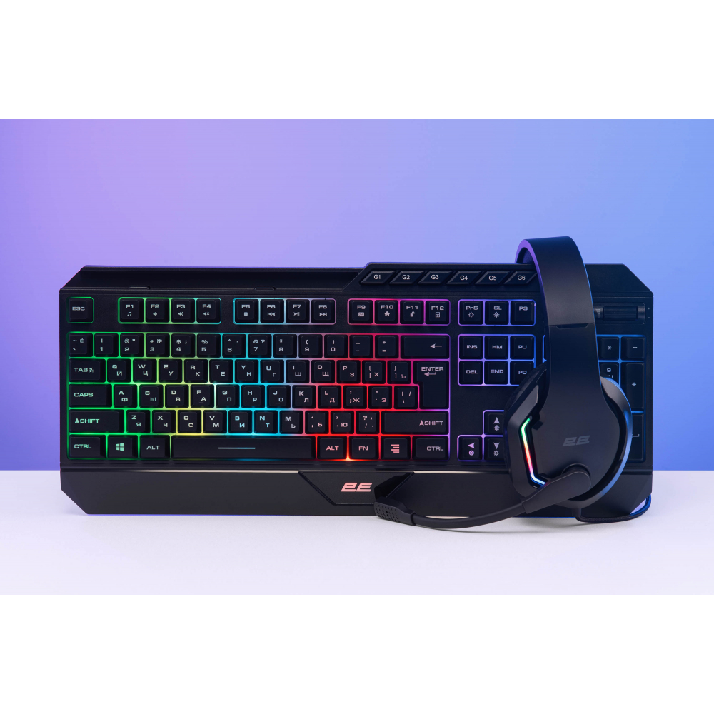 Клавиатура мембранная 2E GAMING KG315, 110 клавиш, USB-A, EN/RU, RGB подсветка, черный