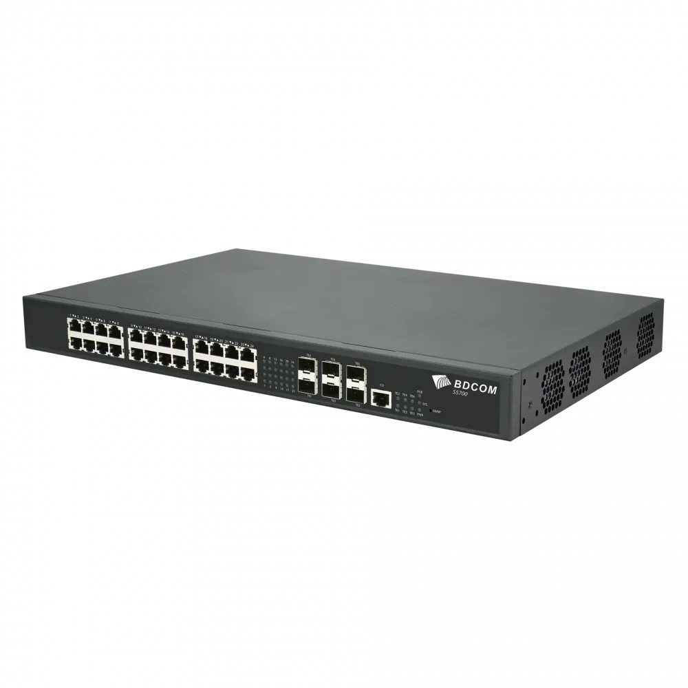 Управляемый коммутатор BDCOM S5700-24EP6X: 24 порта 2.5GbE PoE, 6 SFP+, бюджет PoE 740W