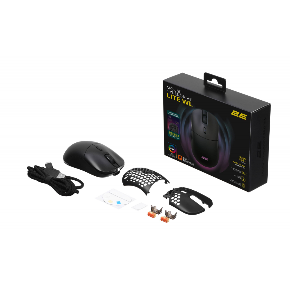 Мышь 2E GAMING HyperDrive Lite WL, RGB, USB-A/WL, чёрный