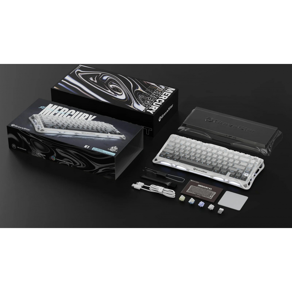Клавиатура механическая GravaStar Mercury K1 80keys, GravaStar x Kailh Cheery Pink, EN, BT/WL/USB, белый
