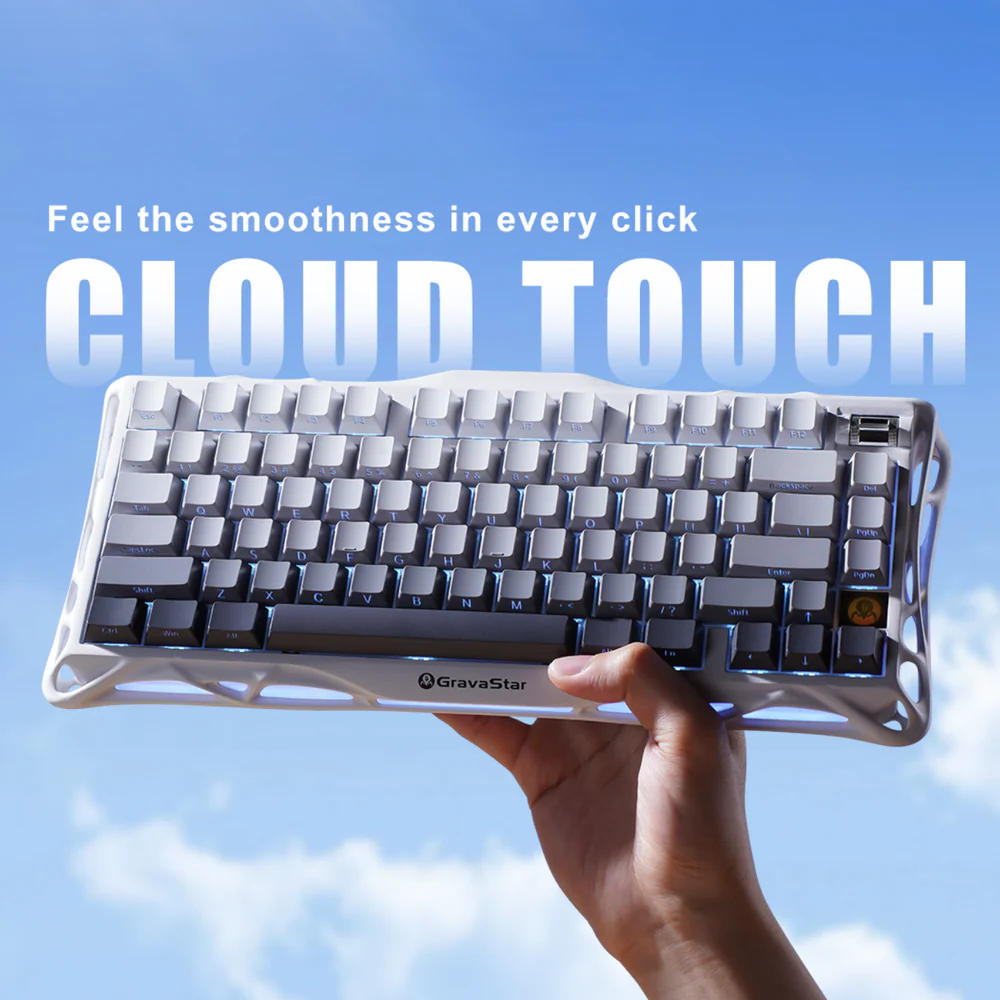 Клавиатура механическая GravaStar Mercury K1 80keys, GravaStar x Kailh Cheery Pink, EN, BT/WL/USB, белый