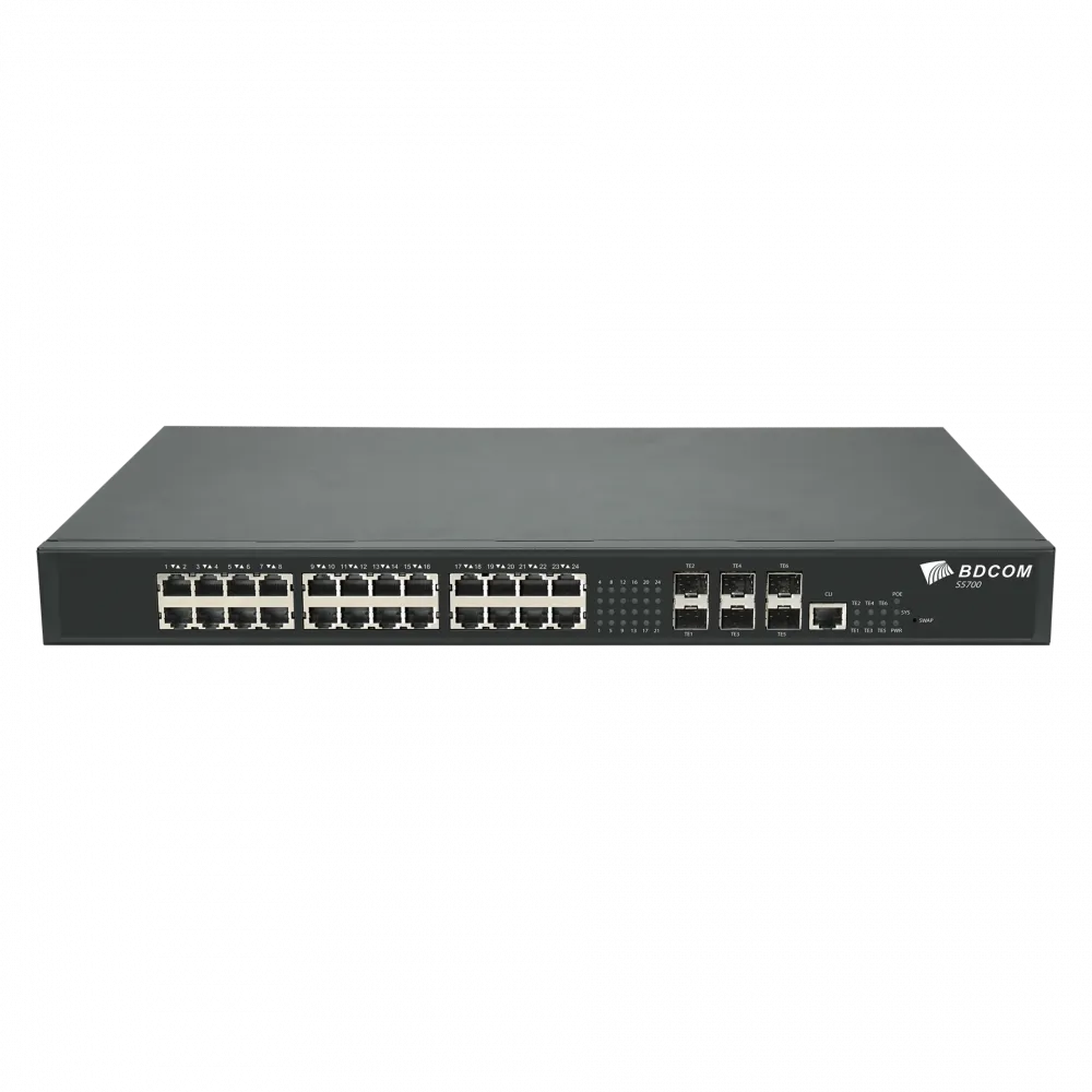 Управляемый коммутатор BDCOM S5700-24EP6X: 24 порта 2.5GbE PoE, 6 SFP+, бюджет PoE 740W