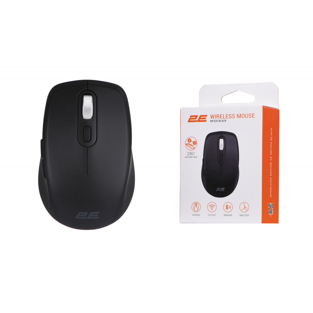 Мышь 2E MF225 Silent, WL/BT, чёрный