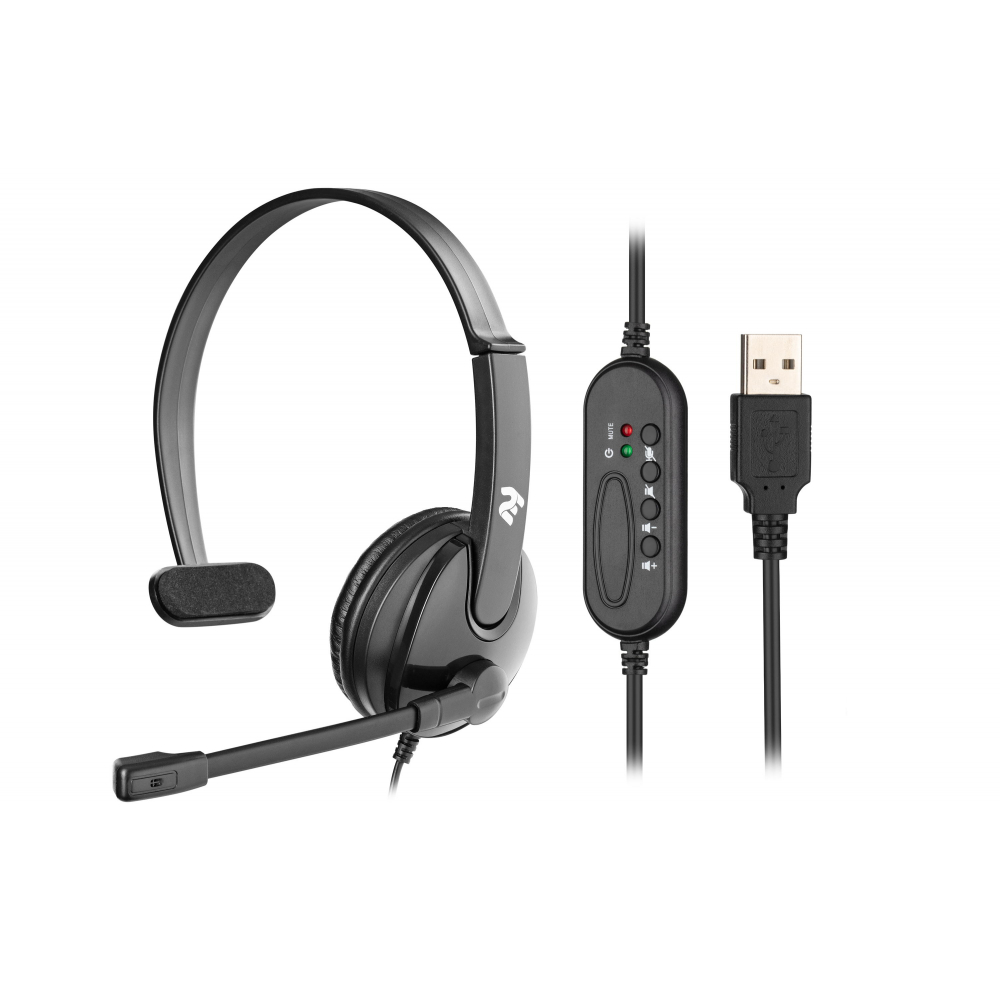 Гарнитура ПК моно On-ear 2E CH12 USB, omni-mic, 2м, черный