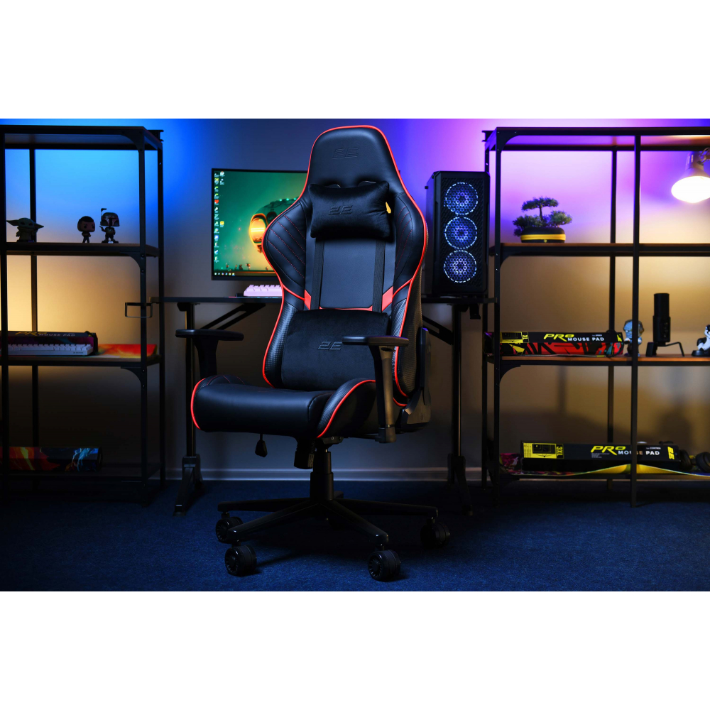 Кресло игровое 2E GAMING HIBAGON II, ПУ кожа, 3D-Armrests, черно-красное