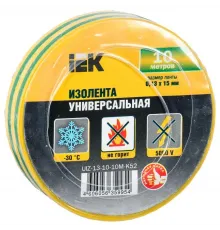 Изолента ПВХ 0.13х15мм (рул.10м) желт./зел. IEK UIZ-13-10-10M-K52