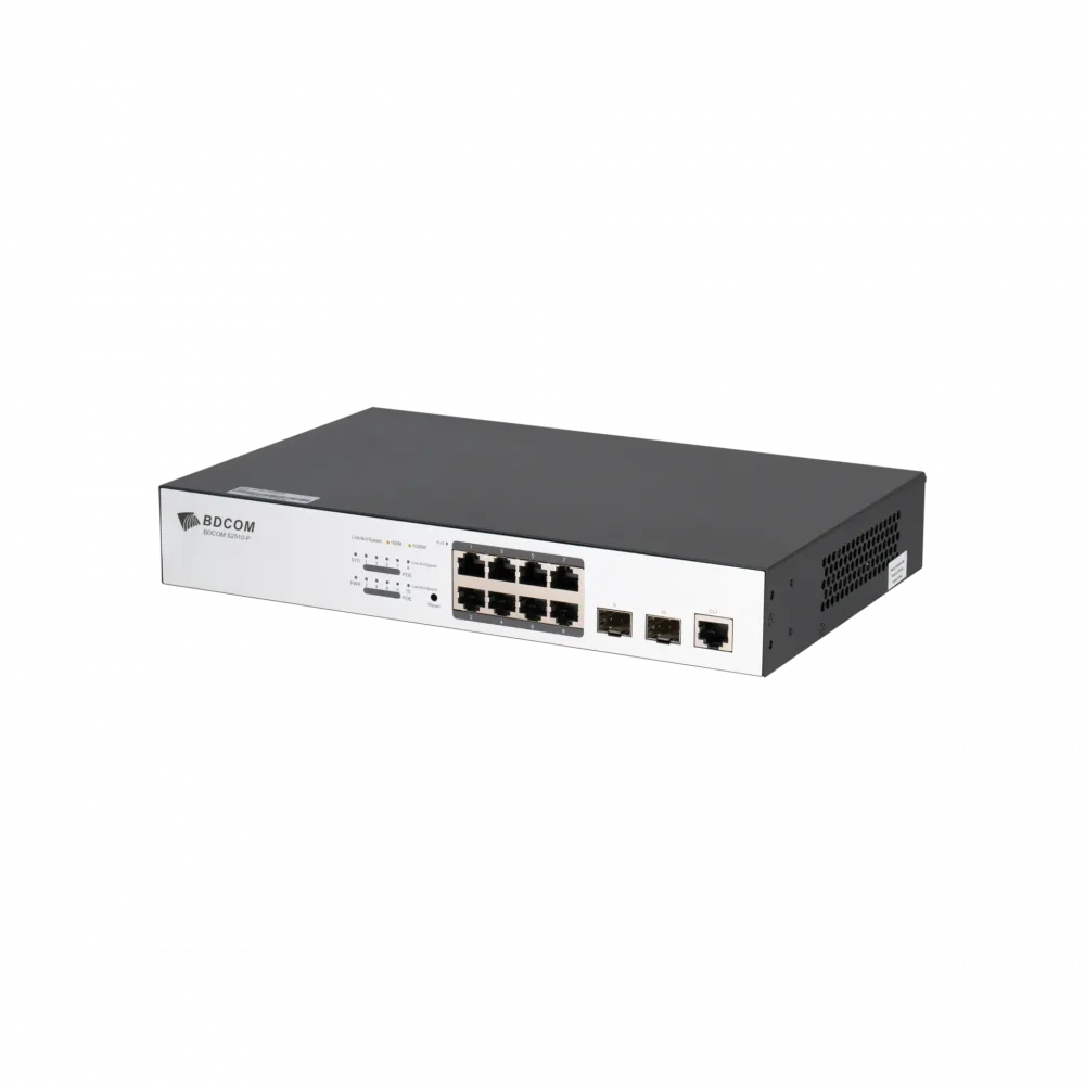 Управляемый PoE коммутатор BDCOM S2510-P, 8 портов 1GbE, 2 SFP, PoE 130W