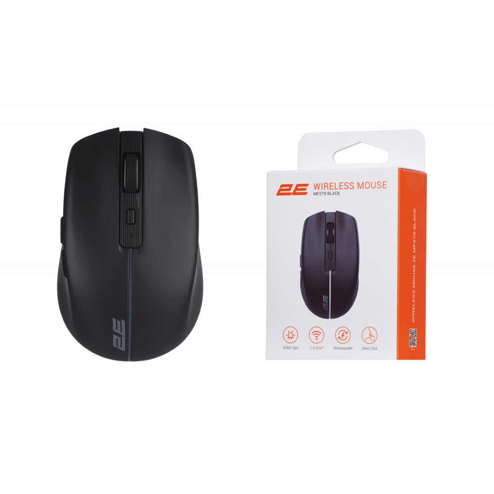 Мышь 2E MF270 Rechargeable, White LED, WL, чёрный