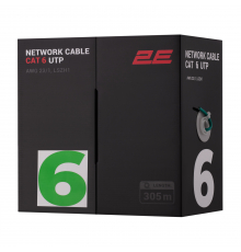 Кабель витая пара 2E CAT 6, U-UTP, 305м, AWG 23/1, LSZH-1, зеленый