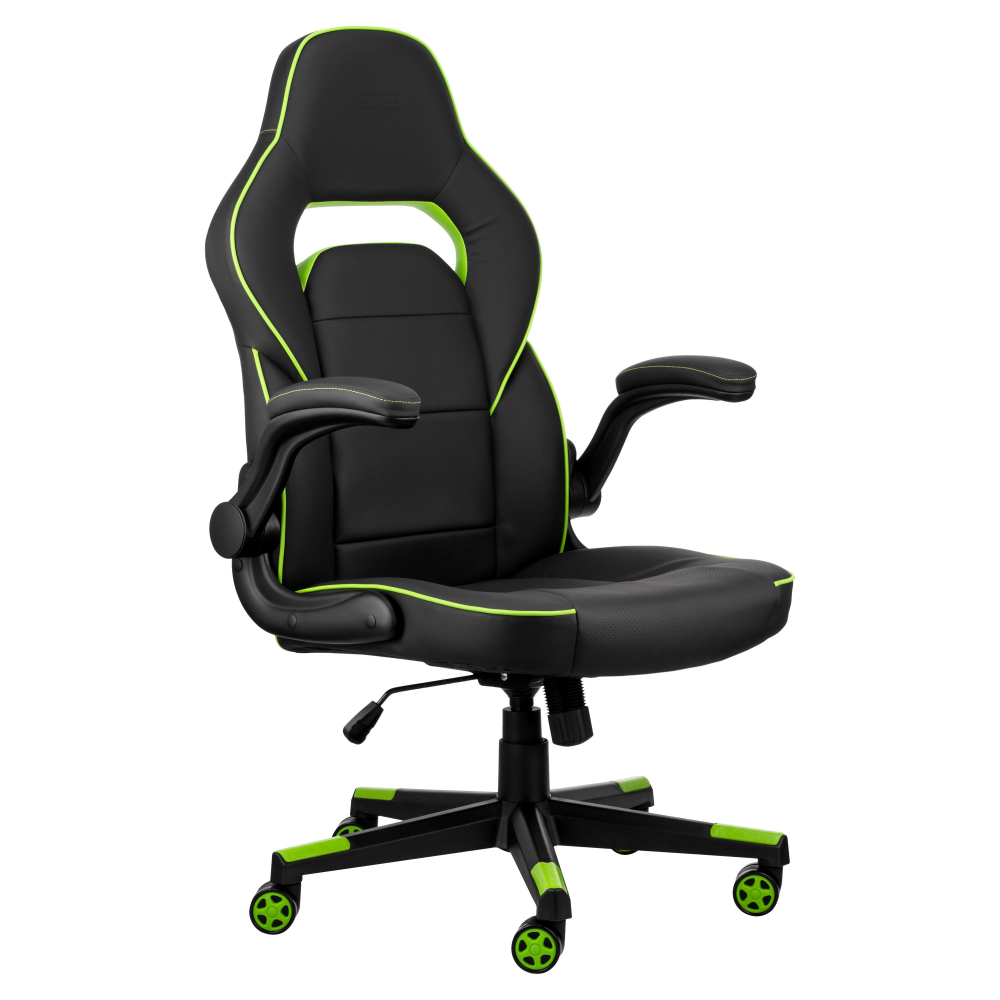 Кресло 2E GAMING HEBI с подлокотниками Foldable Armrests, чёрно-зелёный