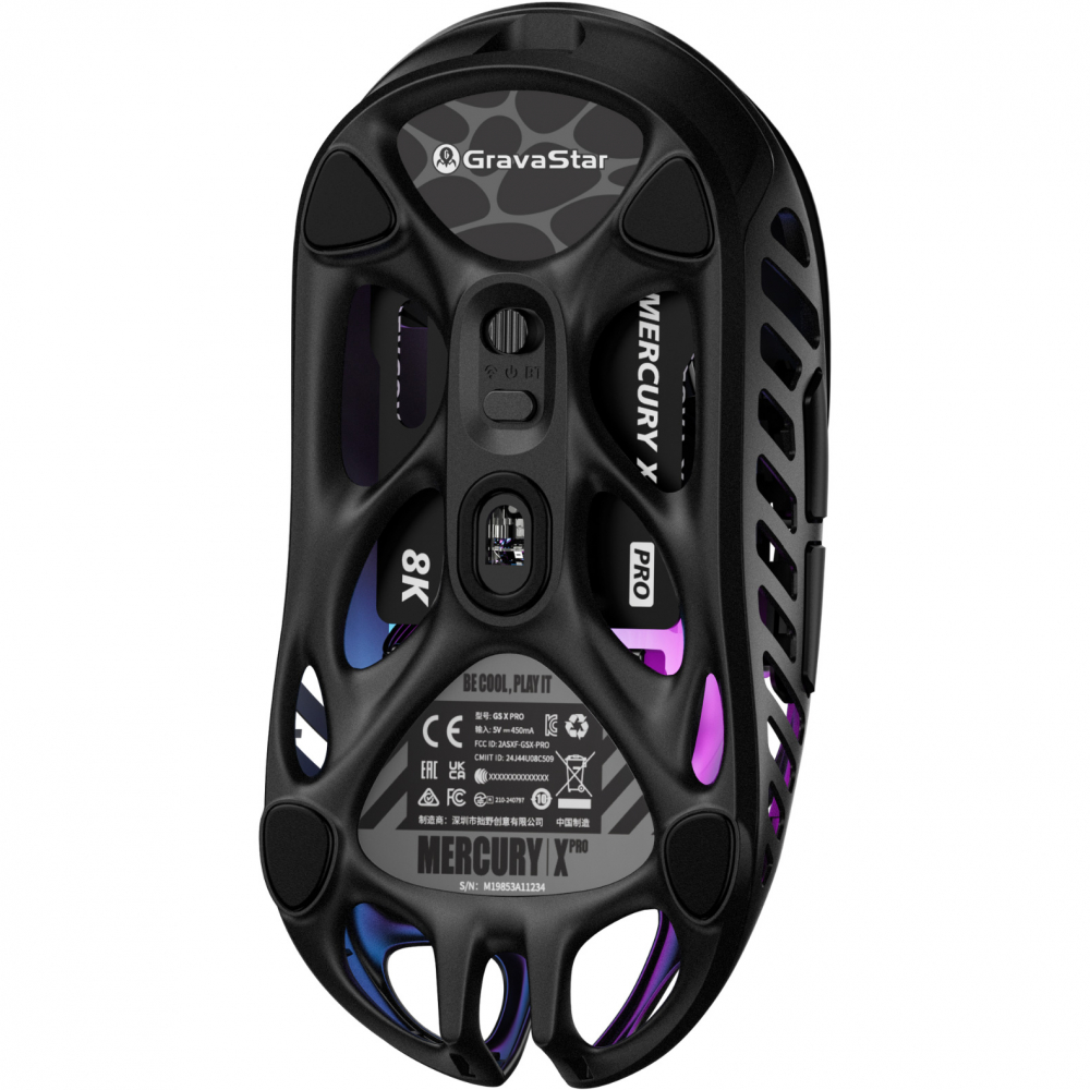 Мышь GravaStar Mercury X Pro, 8K, BT/WL/USB-A, RGB, черный