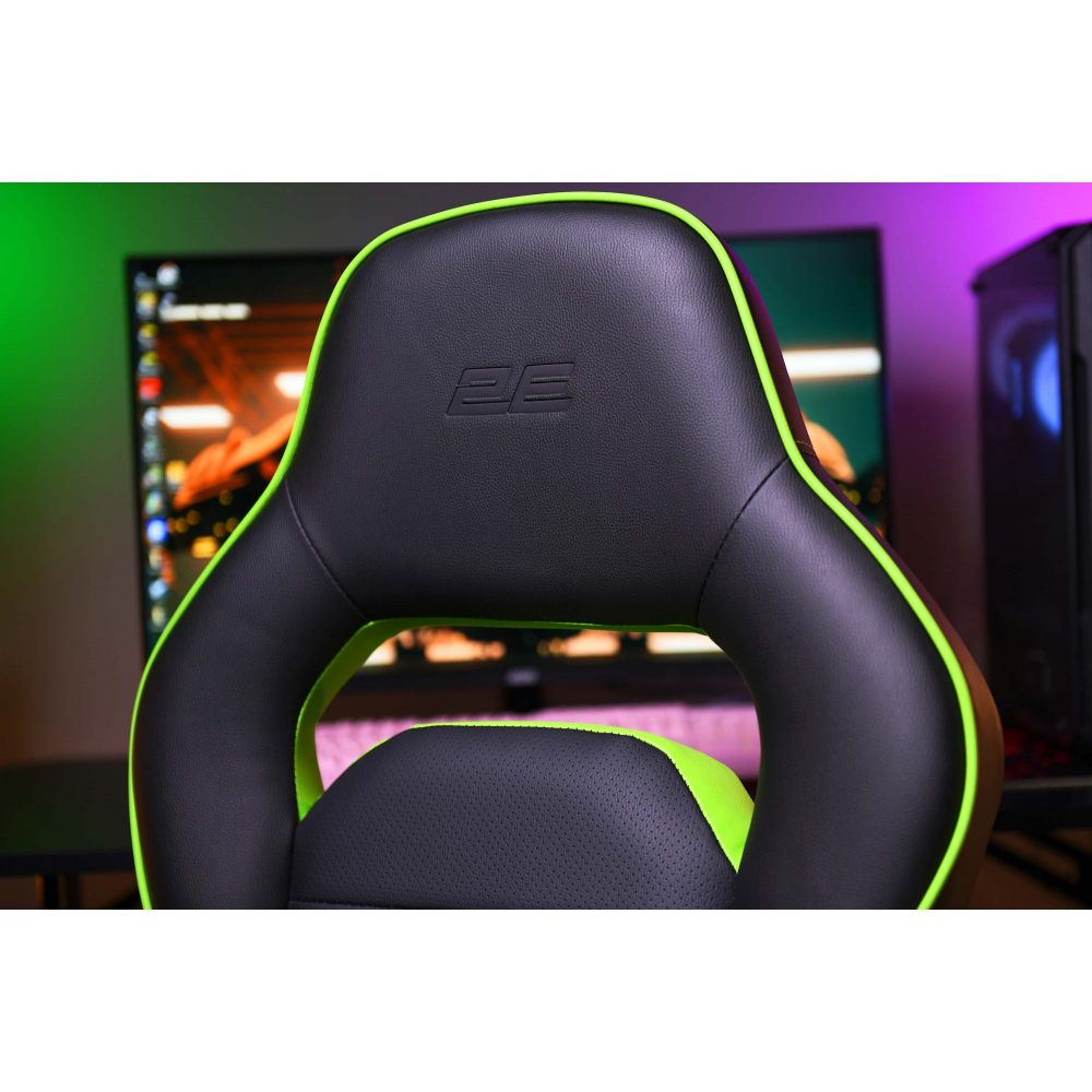 Кресло 2E GAMING HEBI с подлокотниками Foldable Armrests, чёрно-зелёный