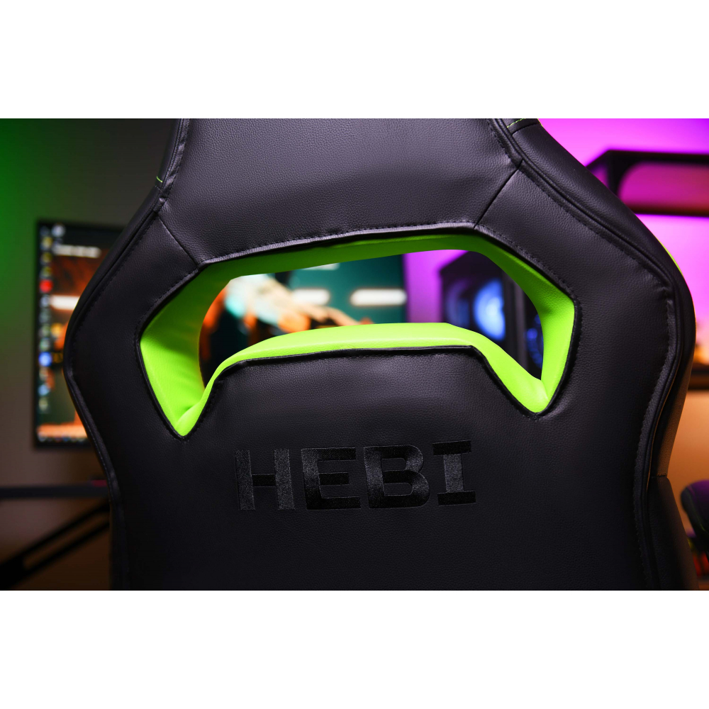 Кресло 2E GAMING HEBI с подлокотниками Foldable Armrests, чёрно-зелёный