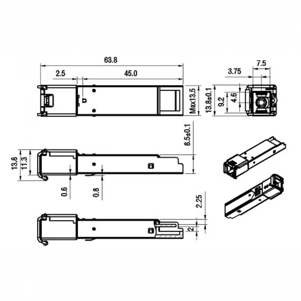 Модуль SFP 2.5G WDM, дальность до 40 км (18 дБ), 1550 нм