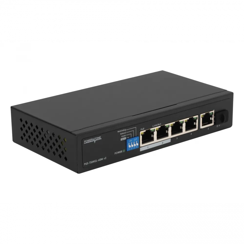Неуправляемый 4-портовый PoE коммутатор PUS-TS04GL-60M v2
