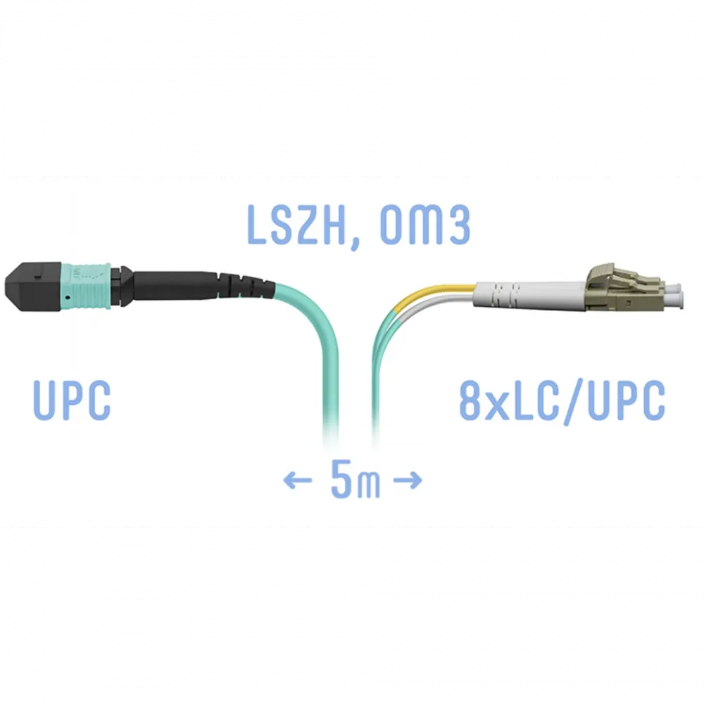 Патчкорд оптический MPO-8LC, DPX, многомодовый, 5 метров