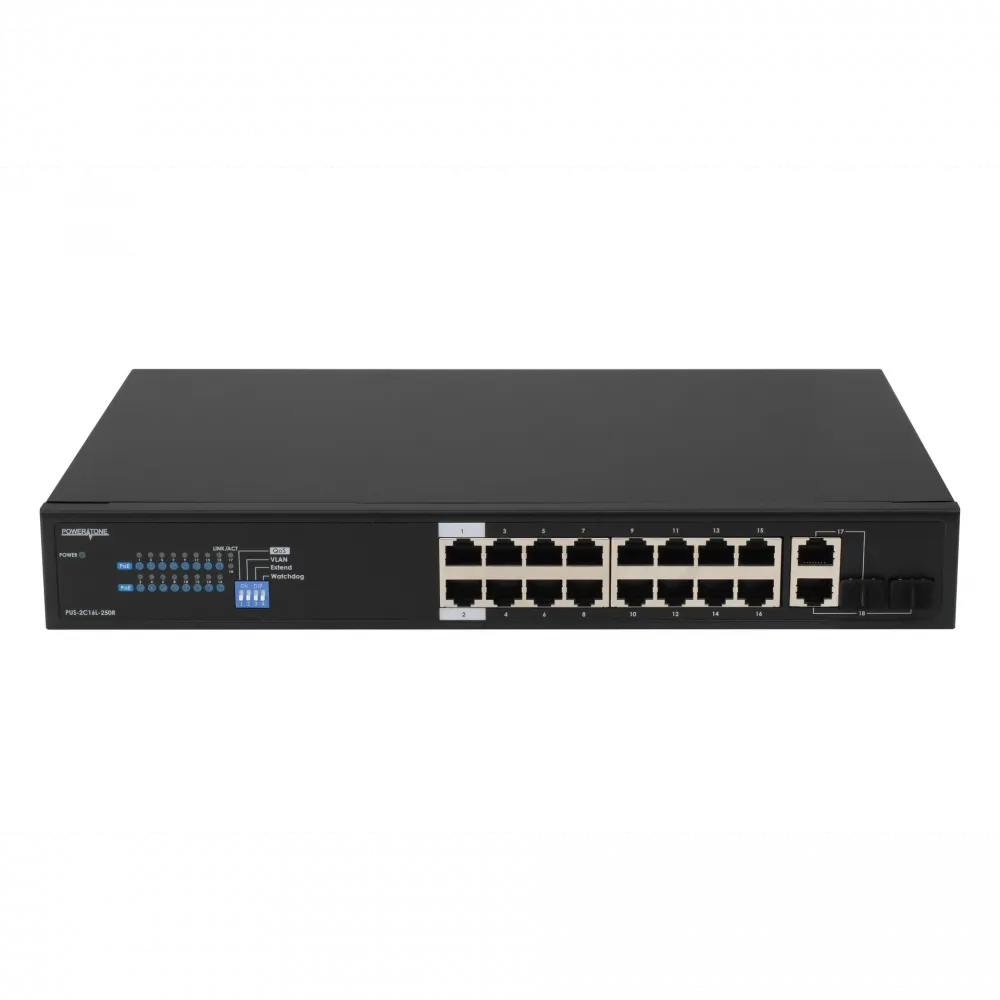 Неуправляемый 16-портовый PoE-коммутатор PUS-2C16L-250R для установки в стойку