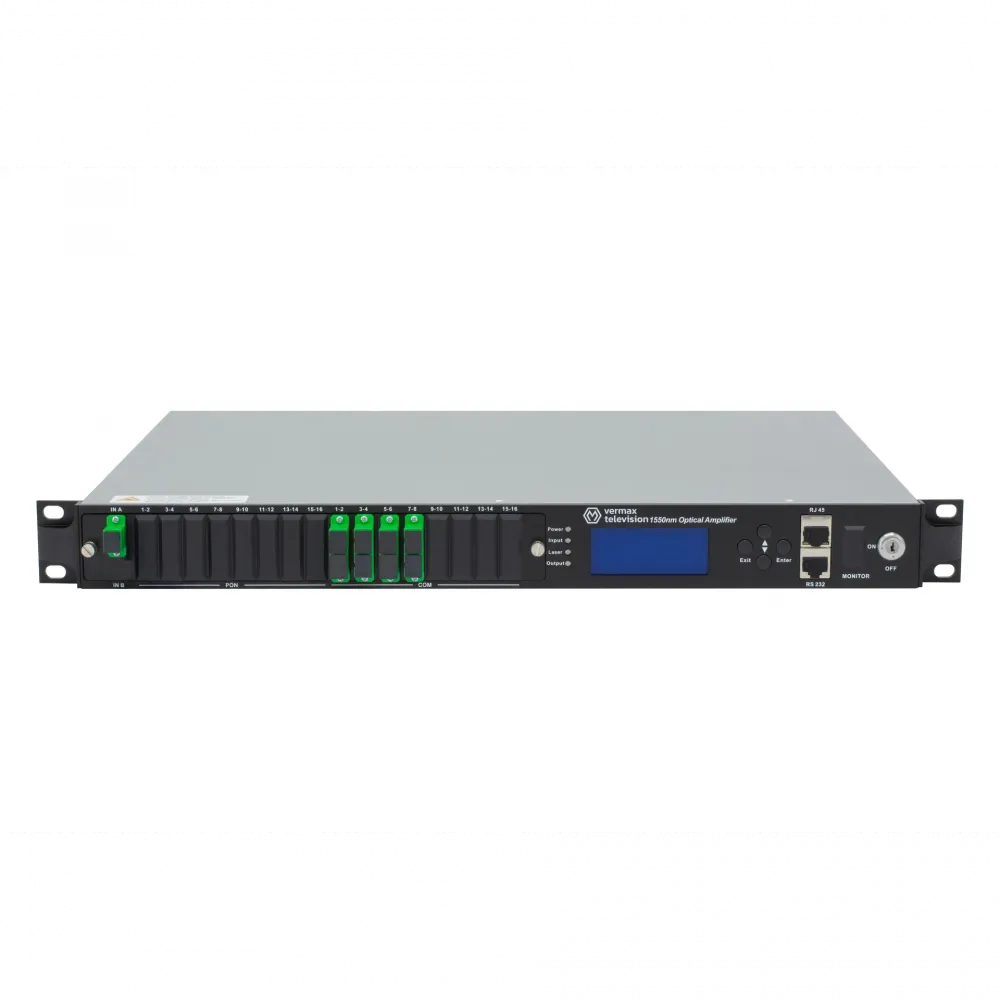 Оптический усилитель VERMAX для сетей КТВ, 1 вход, 8*22dBm выход, RT1, 1U