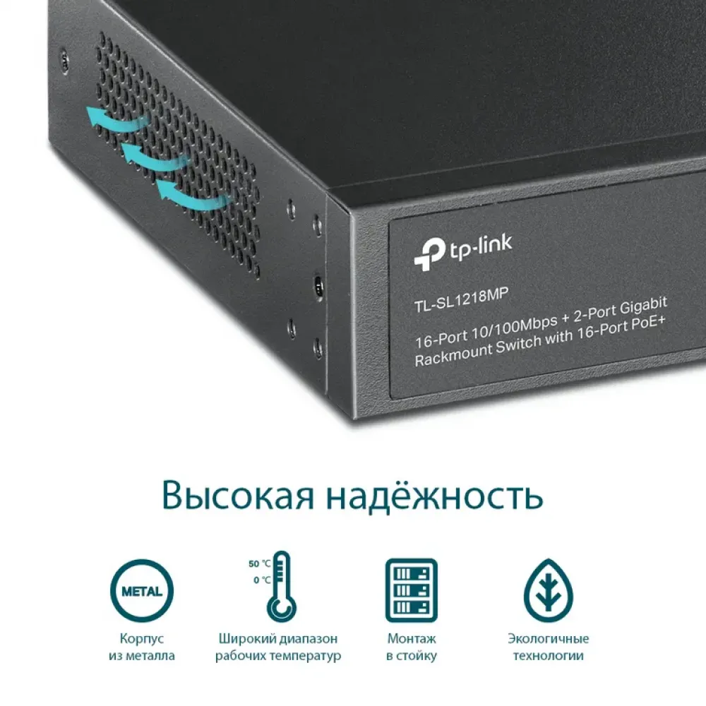 Коммутатор TP-LINK TL-SL1218MP 16 портов