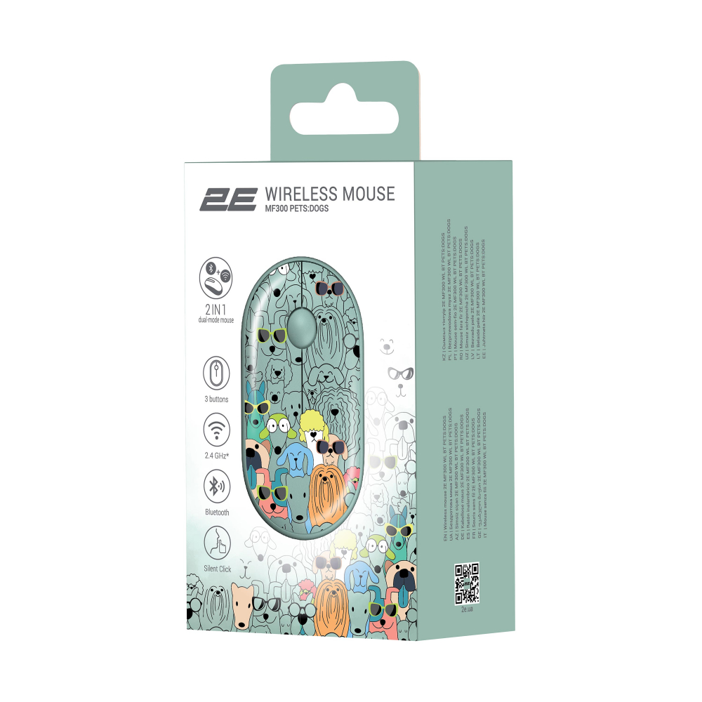 Мышь 2E MF300 PETS:DOGS Silent WL BT, зелёный