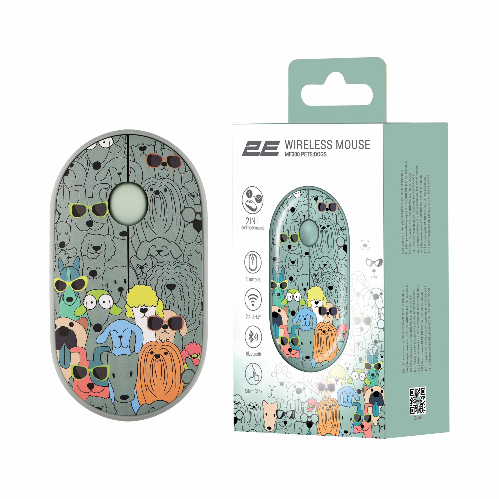 Мышь 2E MF300 PETS:DOGS Silent WL BT, зелёный