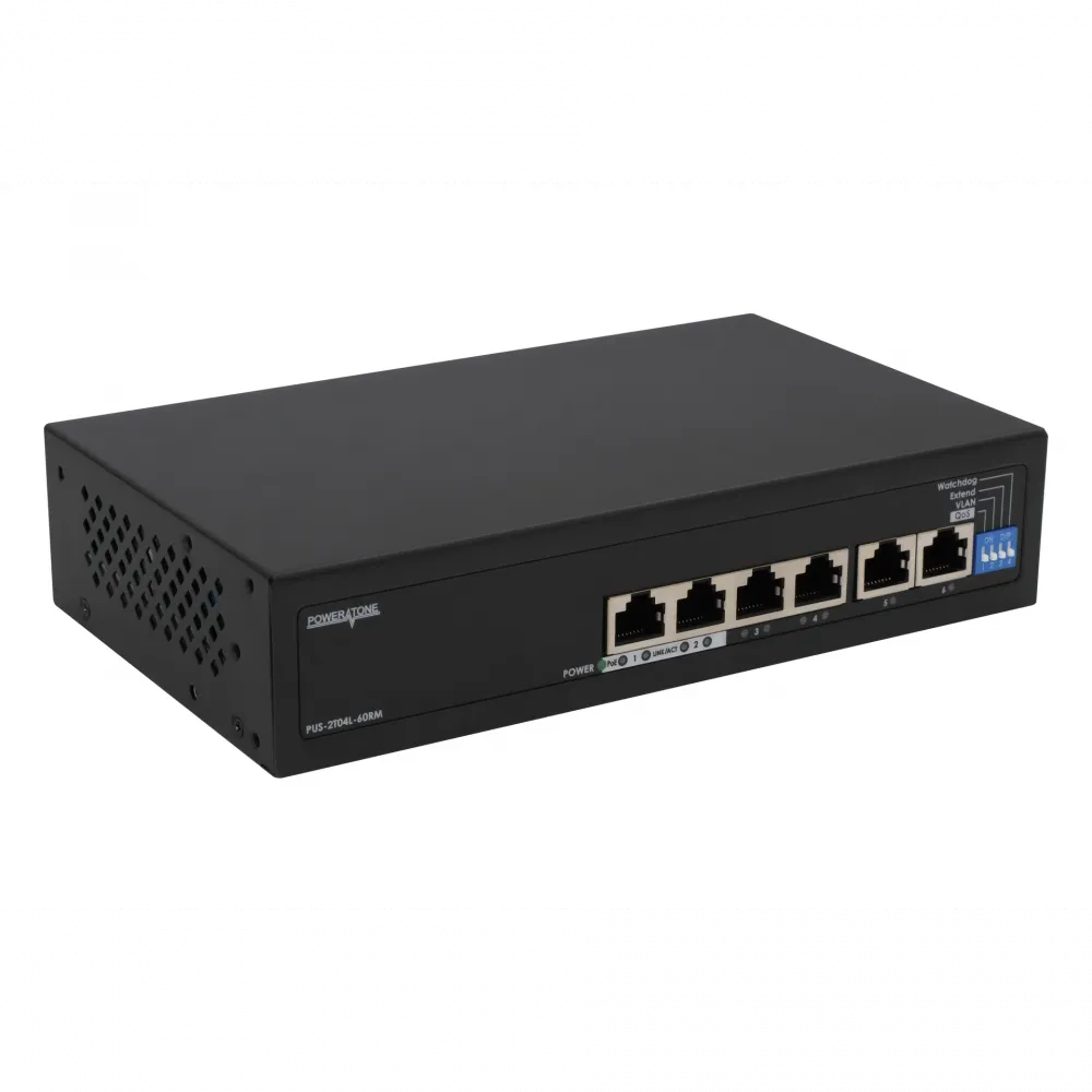 Неуправляемый 4-портовый PoE-коммутатор PUS-2T04L-60RM для установки в стойку