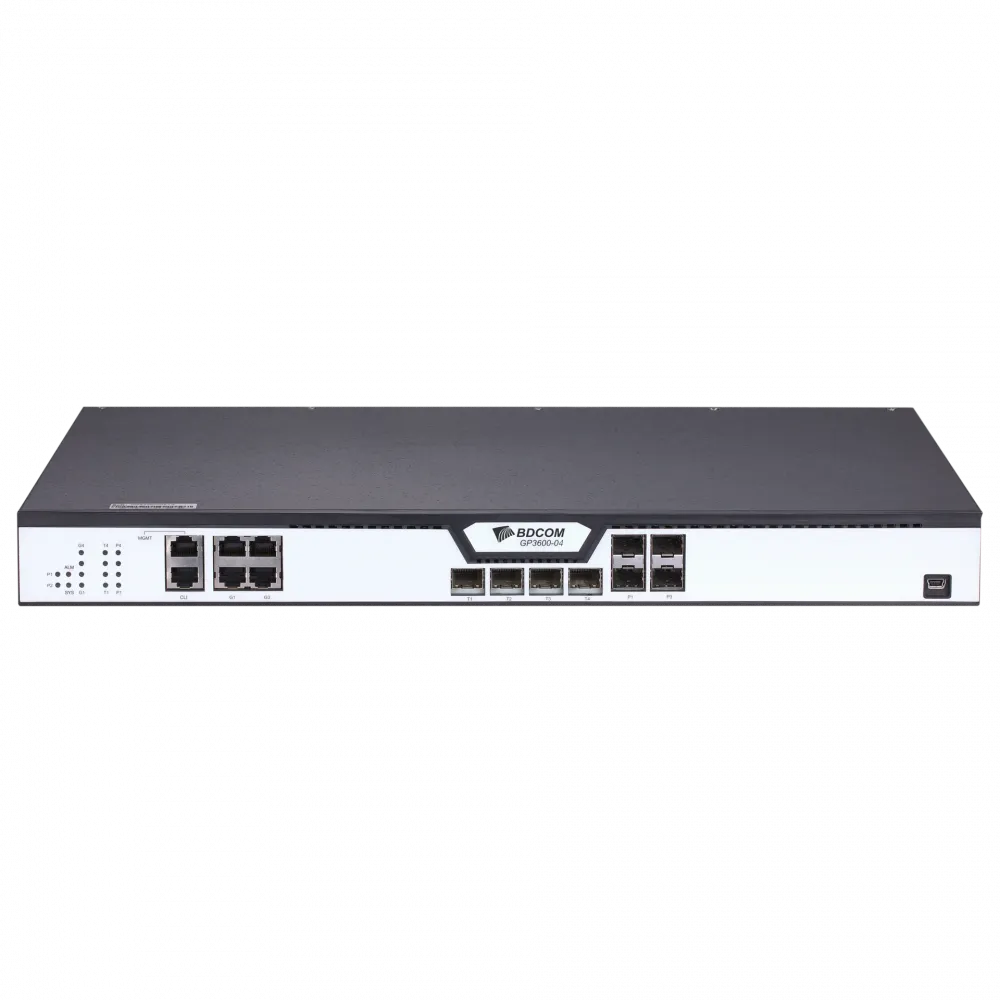 OLT BDCOM GP3600-04-2AC: GPON-коммутатор с 4 портами GPON (SFP), 4 комбо-портами, 4xSFP, 4 SFP+ и двойным блоком питания
